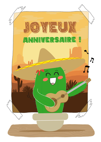 Carte Joyeux Anniversaire Cactus Mexicain