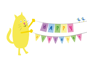 Le chat et sa banderole Happy birthday