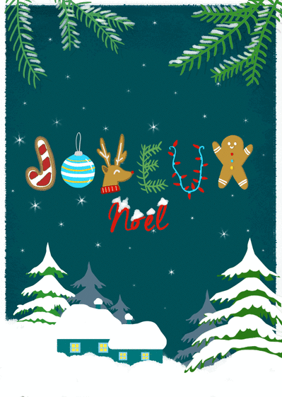 Carte Joyeux Noel Nuit Neigeuse Envoyer Une Vraie Carte De Noel Des 0 99 Merci Facteur