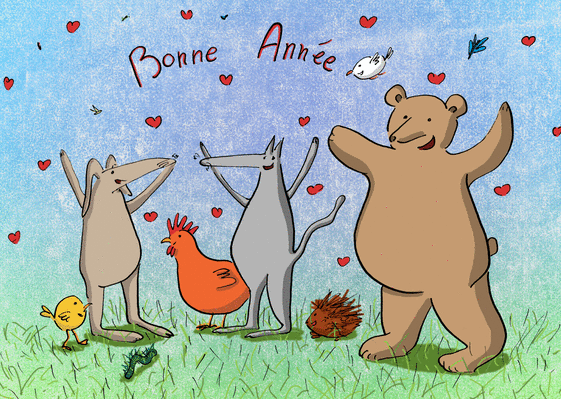 Carte Bonne Annee 22 Les Animaux En Coeur Envoyer Une Vraie Carte De Voeux 22 Enfant Et Mignonne Des 0 99 Merci Facteur