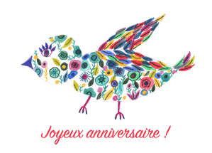 Joyeux anniversaire et petite oiseau color&eacute;