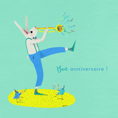 Carte Bon Anniversaire Lapin Trompettiste Envoyer Une Vraie Carte Anniversaire Animaux Des 0 99 Merci Facteur