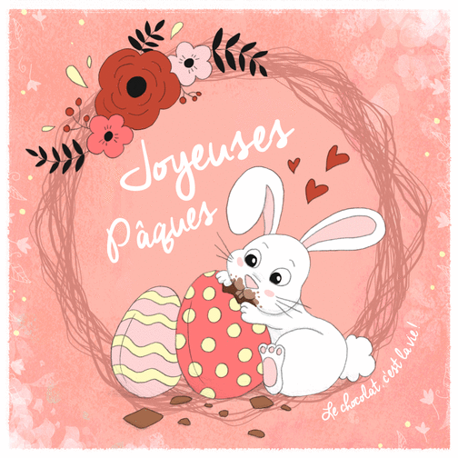 Lapin chocolaté et œufs colorés - Carte amusante de pâques