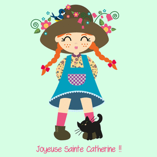 carte Sainte Catherine, fête aux fleurs colorées 