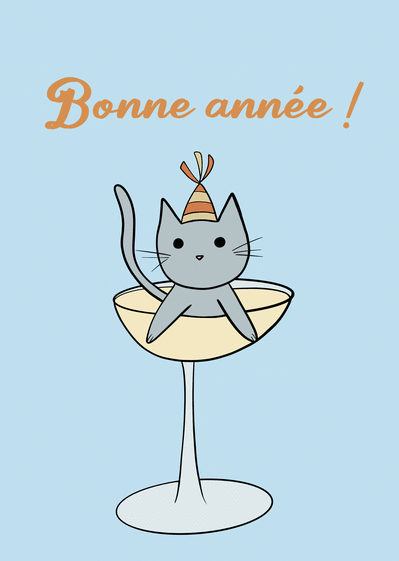Carte Bonne Annee Petit Chat Dans Le Champagne Envoyer Une Vraie Carte De Voeux Humour 22 Des 0 99 Merci Facteur