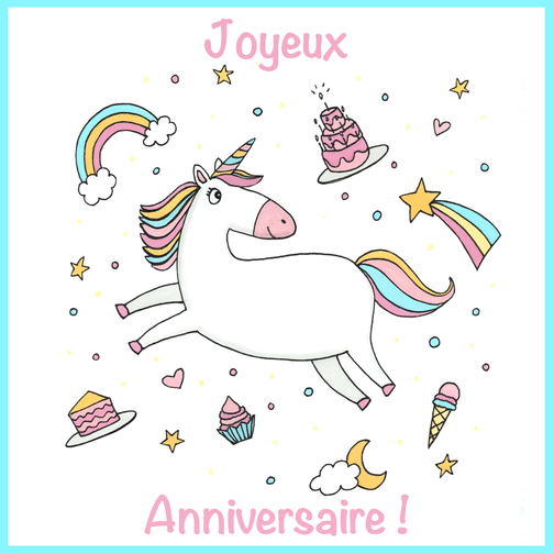 Carte Joyeux Anniversaire Petite Licorne Envoyer Une Vraie Carte Anniversaire Enfant Des 1 99 Merci Facteur