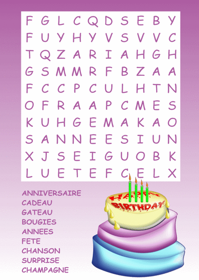 Carte Mots Caches Anniversaire : Envoyer une Carte Des 