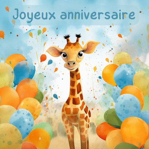 Joyeux anniversaire avec une girafe colorée - envoi rapide