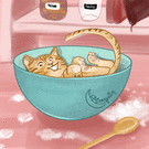 Chat joyeux dans un bol de pâtisseries