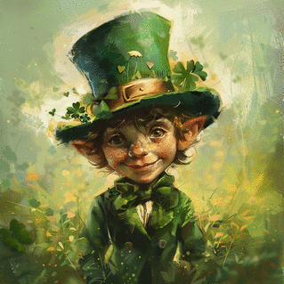 carte Lutin souriant avec chapeau de fête vert 