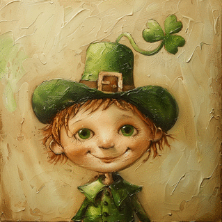 carte Lutin joyeux avec chapeau vert et trèfle 