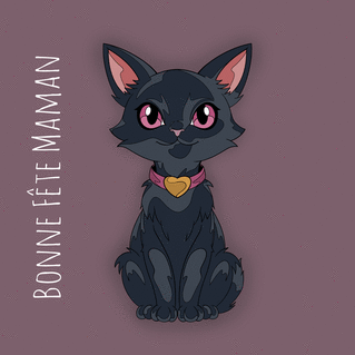 carte Chat noir tendre pour une fête chaleureuse 